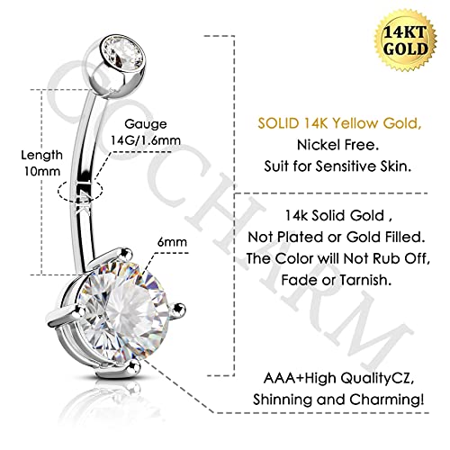 Cocharm 14K White Gold Belly Button Rings For Women Clear Cz White Gold Belly Navel Piercing Jewelry Hypoallergenic Belly Rings #TOP1