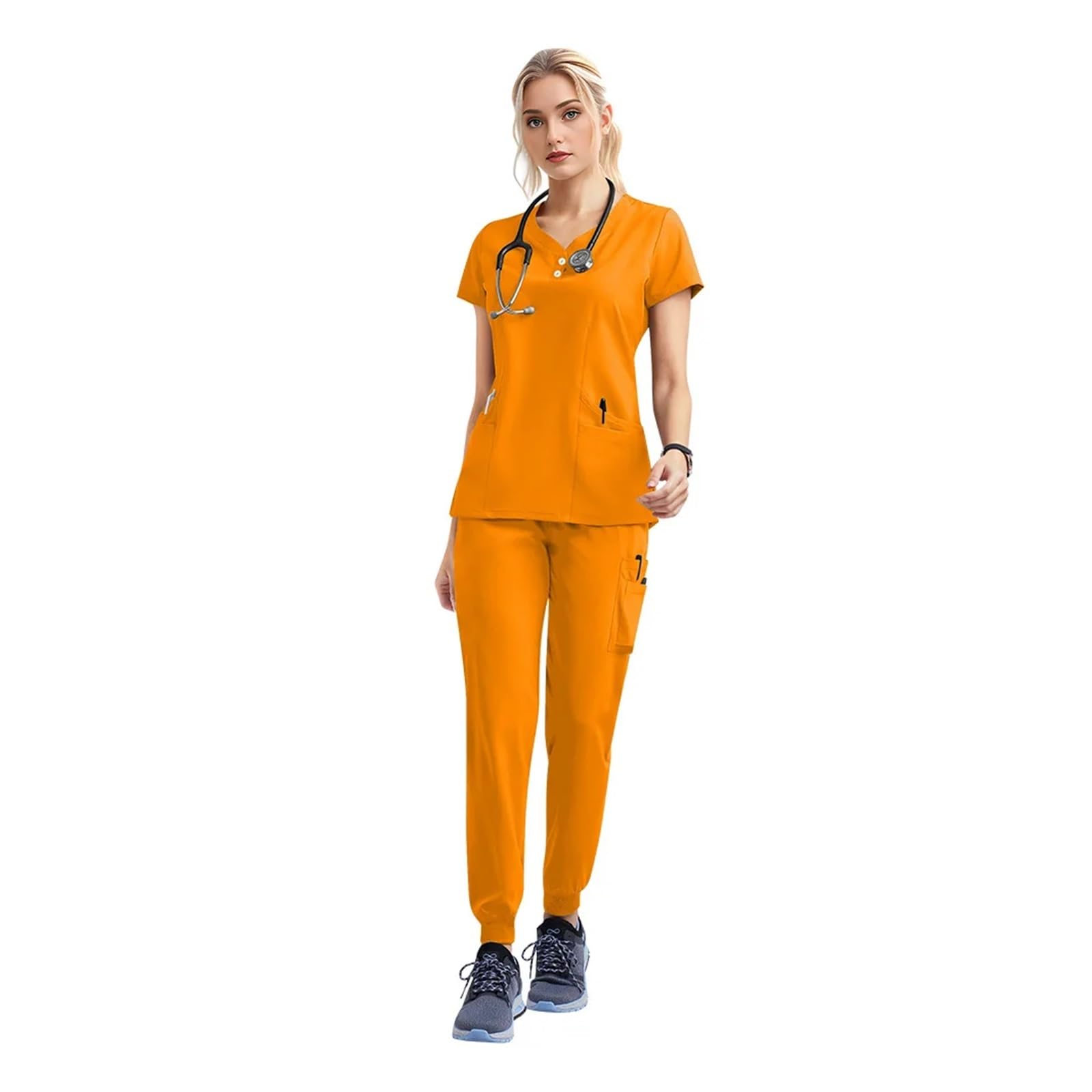 Divisa Infermiere Donna Set di Camici da Medico e Infermiere, Set da Jogging da Donna, Accessori for Ospedale, Sala operatoria, Abbigliamento da Lavoro Chirurgico(42162-Mango,L)