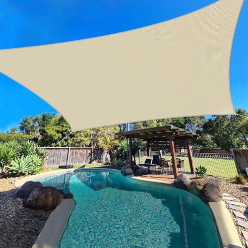 ECOOPTS 13'x24' HDPE Sun Shade Sail Rectangle Canopy Shades for Outdoor Patio Pergola Cover Blockage 95% UV Resistant(Beige)
