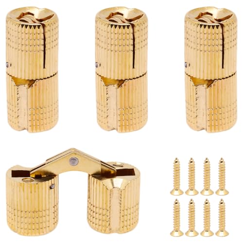 12mm Brass Barrel Hinges Cylindrical Hidden Cabinet Concealed Invisible Furniture Hinges Mount 180 Degree Opening Angle 4 Pcs