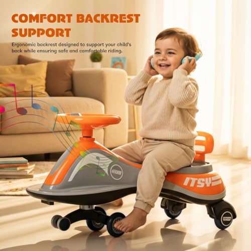 Image of Baybee Pluto Kids Swing Car | Twister Ride on Toy Car with LED Lights, Built-in Music & Scratch Resistant PP Wheels | Push Ride on Toy Kid Car | Magic Push Car for Boys & Girls 3-8 Years (Orange)
