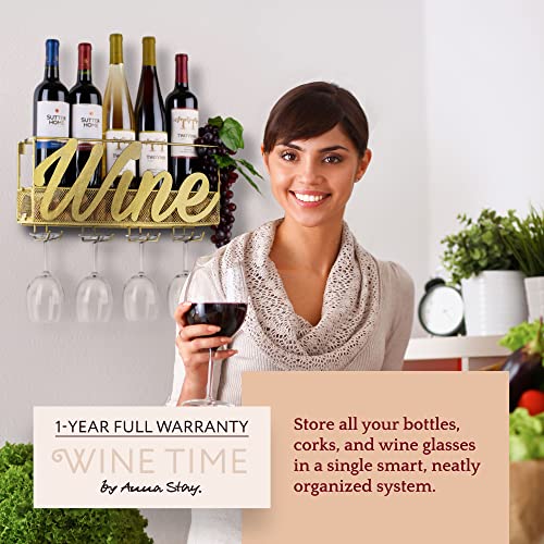 Anna Stay Wine Rack Wall Mounted - Decorative Wine Rack With Wine Glass Holder, Wall Mounted Wine Rack Inc Cork Storage & Wine Charms, Wine Gifts With Wine Bottle Holder For Wine Decor #TOP3