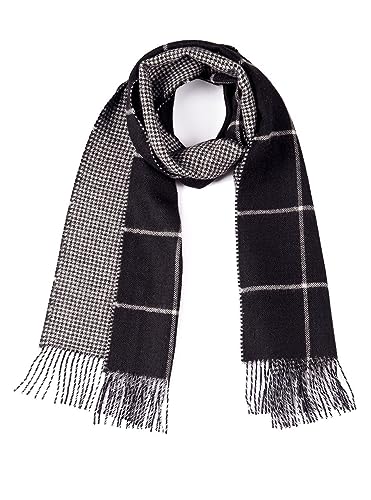 Inca Fashions - 100% Baby Alpaca Wool - Double-Sided Reversible Unisex Scarf - Multiple Colors and Styles (Black & Ivory)
