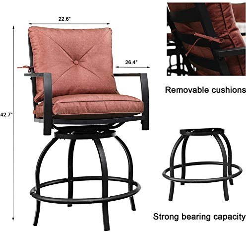 Patiofestival Swivel Bar Stools Patio Height Bistro Chairs Set Of 2 Pcs Outdoor Conversation Sectional With Armrest,All Weather Steel Frame (2 Chairs-Red) #TOP2