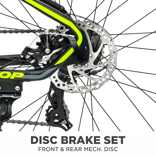 Image of KROSS Emerg 29T Unisex Matt Black Multispeed (Shimano 24-Speed) MTB | Alloy Frame with Dual Disc Brakes and Front Suspension Fork | Ideal for 15+ Years (Yellow)