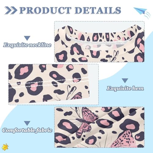 Leopard Butterfly Pink Girls Bathing Suit Short Sleeves Basketball Shirt Swimwear Beach Tops 3T3