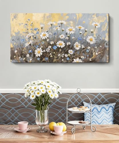 CTHEART Modern Wall Art Abstract Artwork White Daisy Decorative Painting