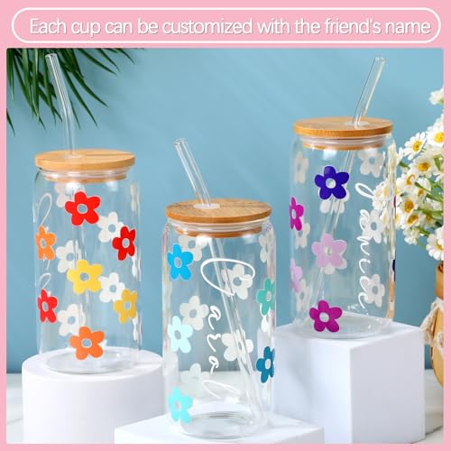 Image of Glenmal 8 Sheets UV Dtf Cup Wrap Transfer Stickers Gifts DIY Flower Daisy Personalized Letters Wrap Transfer Stickers for Women Nurse Glass Cups Bottle Wood Crafts Decals(Bright Color)