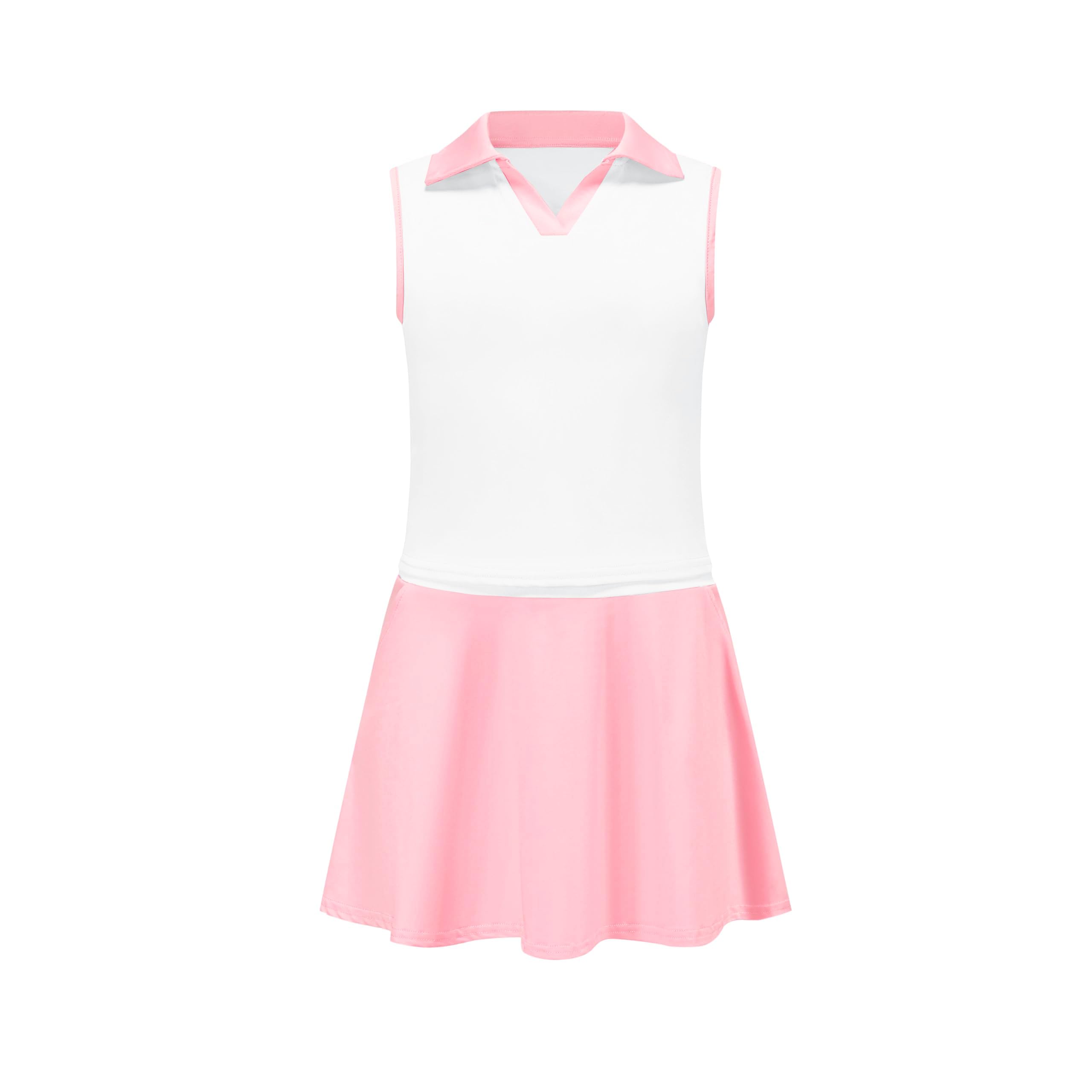 Vestido de tenis y golf para niñas, sin mangas, cuello en V, camiseta sin mangas y falda pantalón deportiva con bolsillos