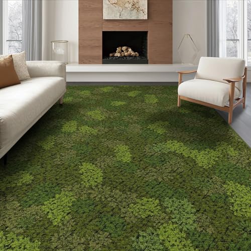 ODIKA 6'x9' Washable Bohemian Plant Area Rug, Moss Green Foldable Non-Slip Large Carpet Foldable Easy Care Carpet for Queen Size Bedroom, Under Bed, Master Bedroom | Ref:2025537