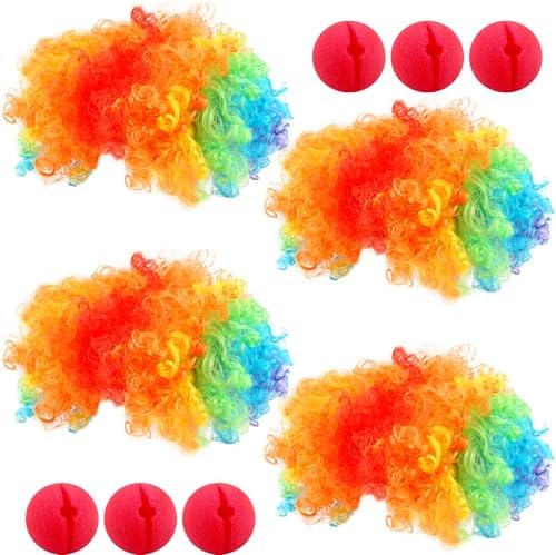 10 Pcs Clown Costume Set Include 4 Pcs Clown Rainbow Wig 6 Pcs Re...