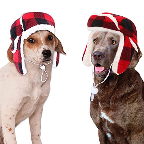 Dog Hats with Earmuffs Pets Warm Adjustable Trapper Hat for Small Medium Dogs