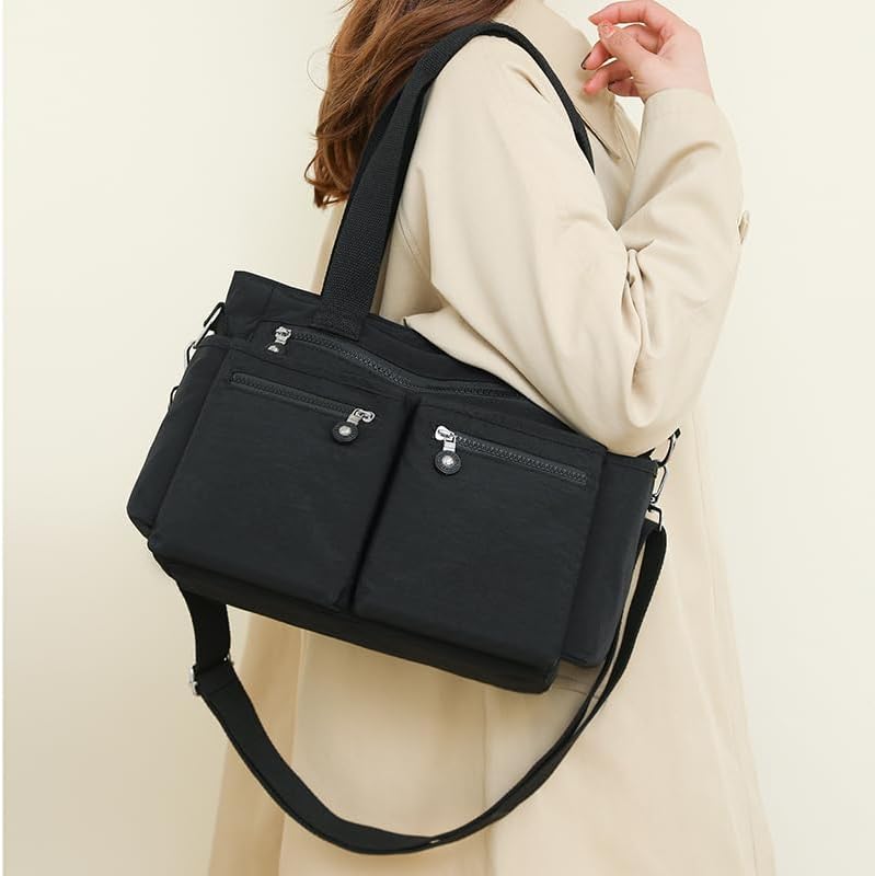 Crossbody Tote Bag with Zipper Shoulder Messenger Aesthetic School Bag Work Large Multi Pocket Tote Bag for Women Handbag - Image 3