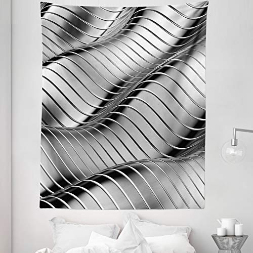 Lunarable Abstract Tapestry Twin Size, Abstract Grey Waves Industrial Theme