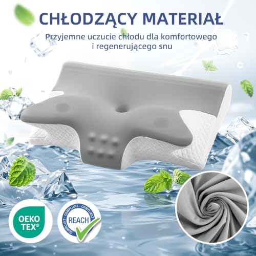 Honfay Ergonomiczna poduszka pod szyję, pianka z pamięcią kształtu | do spania na boku, usta do góry lub na dole, poszew