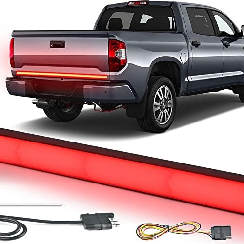60 In LED Tailgate Light Bar for Pickup Trailer SUV RV Van with 4-Way Flat Connector Wire - Solid Amber Turn Signal, Red Brake Running, Full Featured Reverse Running Brake Turn Signal No Drill Install