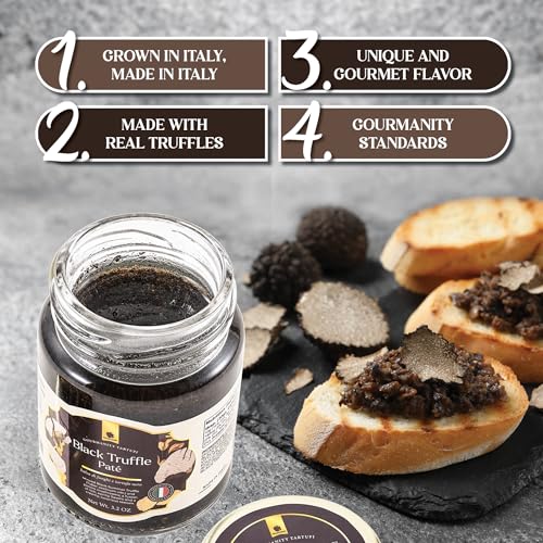 Gourmanity Black Truffle Pate, Rich & Savory Truffle Sauce for Restaurant-Style Cuisine, Made in Italy, 3.2 oz Jar