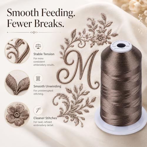 Image of Simthread Embroidery Machine Thread 5000M 40WT Polyester, Mocha S011 | 5000M 40WT polyester thread feeds smoothly for home or commercial embroidery projects.