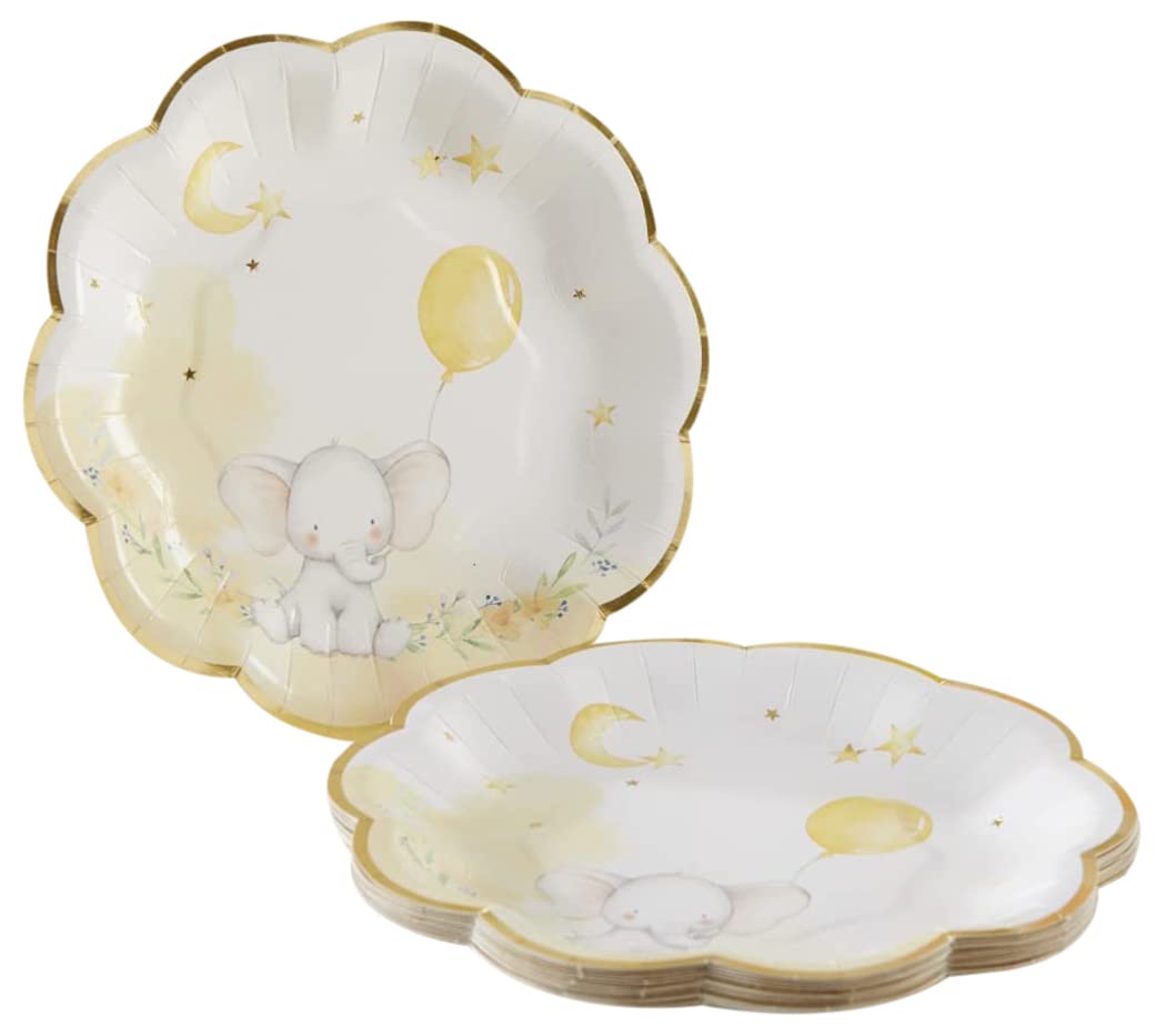 Kate Aspen Elephant Baby Shower 7 in. Premium Decorative Paper Plates (350 GSM Weight -Set of 16) | Party Supplies