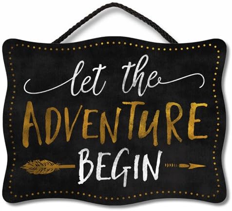 Let The Adventure Begin Laser Cut Black & Gold Sign, 12 x 9 inches