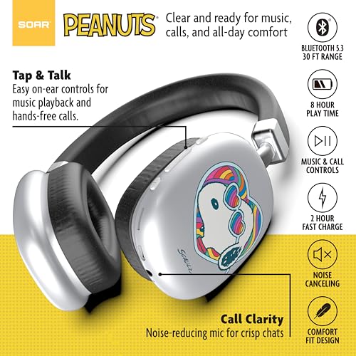 Image of SOAR Peanuts Active Noise Cancelling Wireless Headphones Silver- Groovy