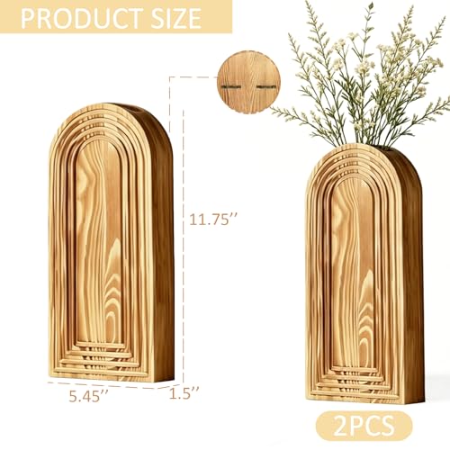 Jarrones de pared de madera marrón en pack de 2 para decoración de casa estilo boho 4