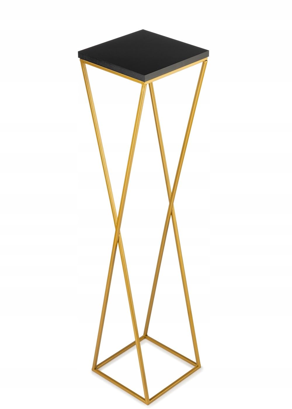 Pflanzenständer Metall 100 cm Hoch - Stabiler und Fester Blumenhocker mit Schwarz MDF-Platte auf Gold Ständer - Blumenständer zur Dekoration Innenräumen