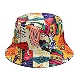 Lrastok Colorful Graffiti Bucket Hat for Women Men, Cotton Reversible Double Side Wear Sun Hats Beach Fisherman Hat