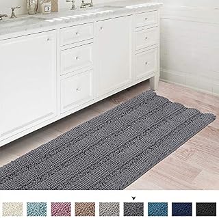 Bath Rugs Ultra Thick and Soft Texture Bath Mat Chenille Plush Striped Floor