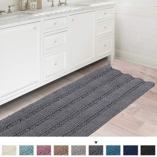 Bath Rugs Ultra Thick and Soft Texture Bath Mat Chenille Plush Striped Floor
