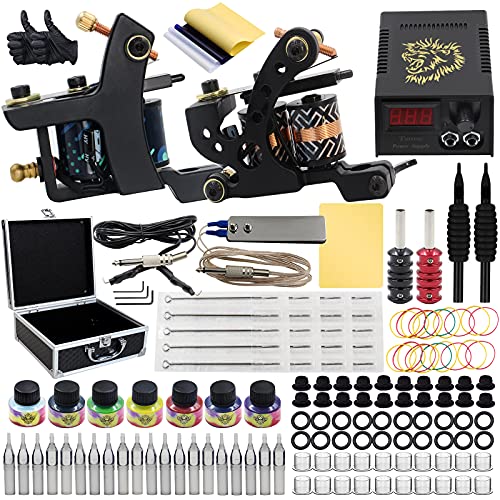 Tattoo Kit - Autdor Complete Tattoo Machine Kit Including 2 Coil Tattoo Machine Gun 7 Tattoo Ink Tattoo Needles Tattoo Power Supply Tattoo Pedal Tattoo Accessories for Tattoo Supplies