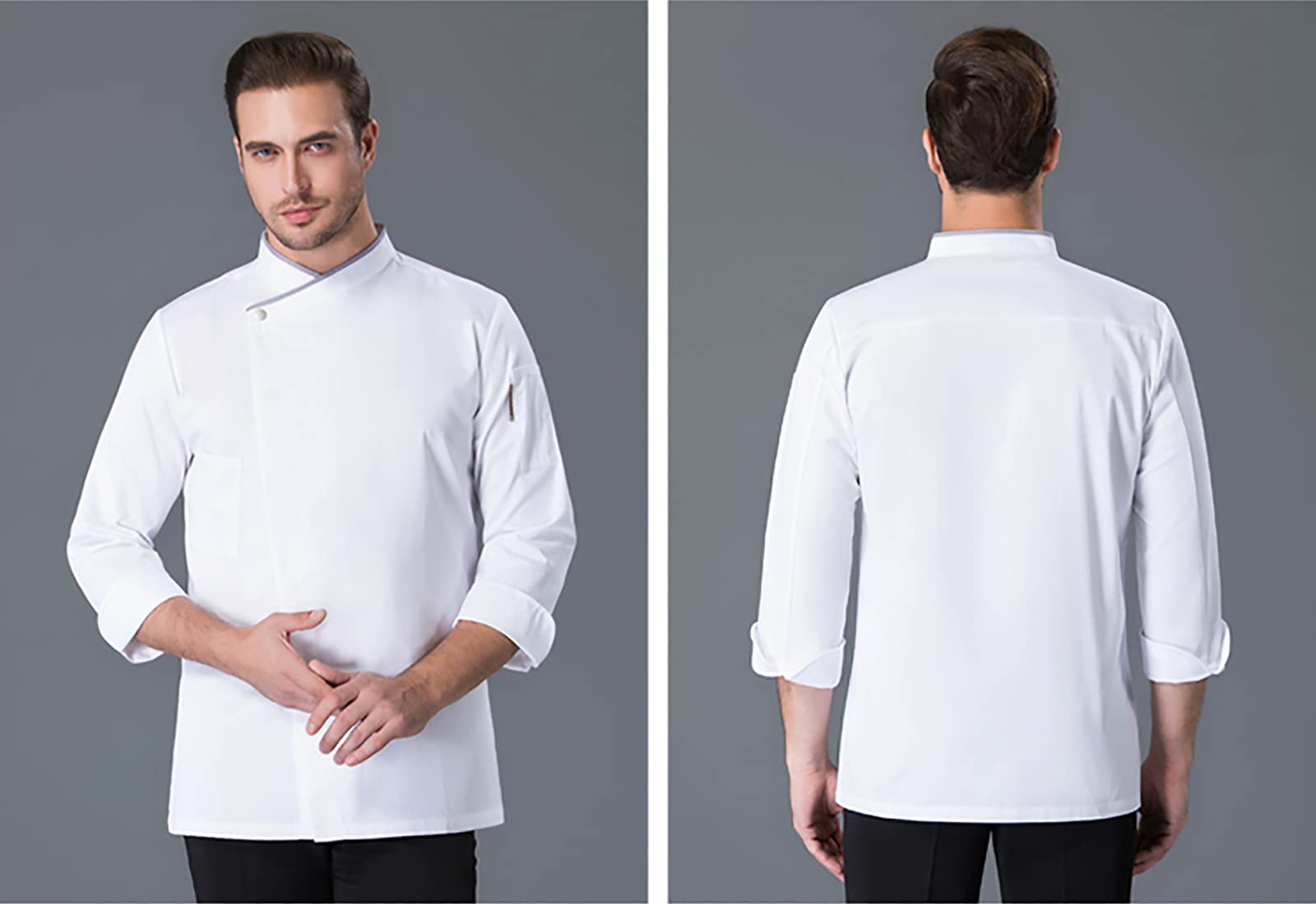 Giacca da Cuoco, Cappotto da Cuoco a Maniche Lunghe Unisex Hotel/Cucina Divisa da Cuoco Traspirante Divisa da Cuoco Professionale Elasticizzata con Abbottonatura con Bottone a Pressione,Bianca,XXL