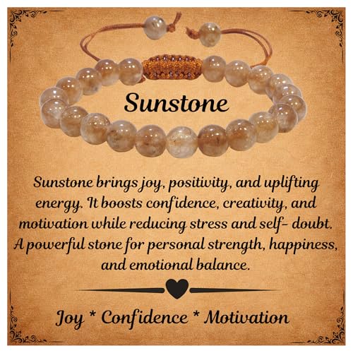 ANAYA AGATE Healing Crystal Bracelet – Chic Gemstone Bracelet for Men and Women – 8mm Round Bead Bracelets for Spiritual Healing, Protection, Positive Energy - Sunstone