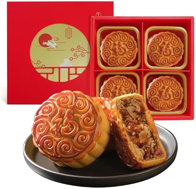 KWOLYKIM Cantonese Style Mooncakes 4pcs Five Kernel Flavor Moon Cake Chinese Traditional Dessert 2024 Mid-Autumn Festival Asian Pastry Mooncake 五仁味月餅 (480g/16.94oz)
