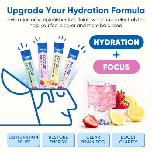 Image of Venture Pal Sugar Free Hydration + Focus Electrolyte Packets, 16 Sticks | 7 Electrolytes + Vitamins, Magnesium, Lion's Mane & Ashwagandha, Boost Clarity & Energy, Electrolytes Powder, Vegan, Keto