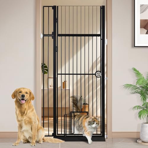 71" Extra Tall Pet Gate with Cat Door, 27-37.5" Adjustable Wide, ...