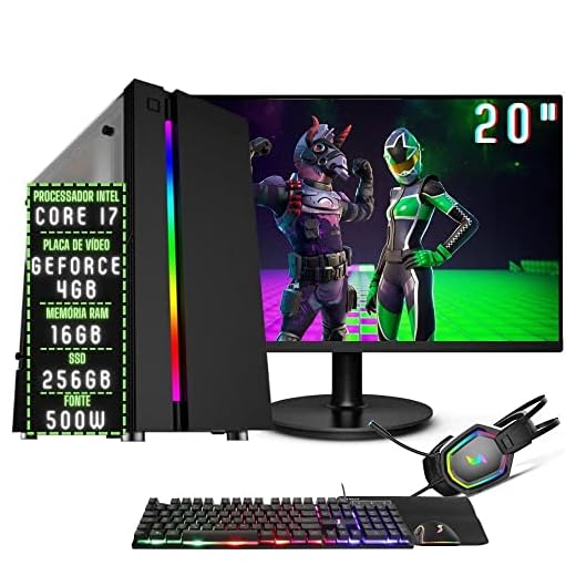 PC Gamer Completo 3green Play Intel Core i7 16GB RAM Placa de vídeo Geforce 4GB SSD 256GB Monitor 20" 75Hz Fonte 500W 3GP-055