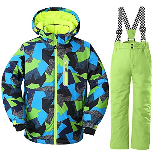 Image of WOWULOVELY Big Boy's 2-Piece Colorblock Snow Pants and Jacket Snowsuit Ski Suit
