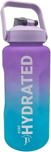 Jack Brown Leak Proof Water Bottle with Motivational Time Markers, 2 Liter Capacity, Purple/Blue
