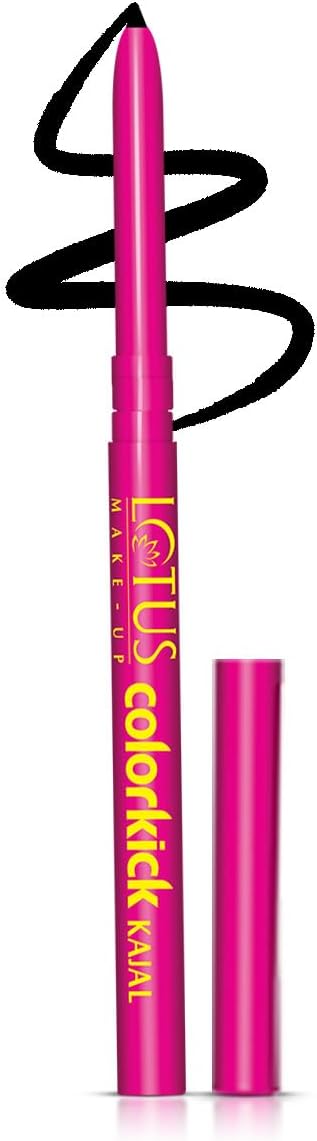 Lotus Make-Up Colorkick Kajal | Intense Black | Vegan | Waterproof | Enriched with Almond Oil| Suitable for All Skin Tyes | 0.35g