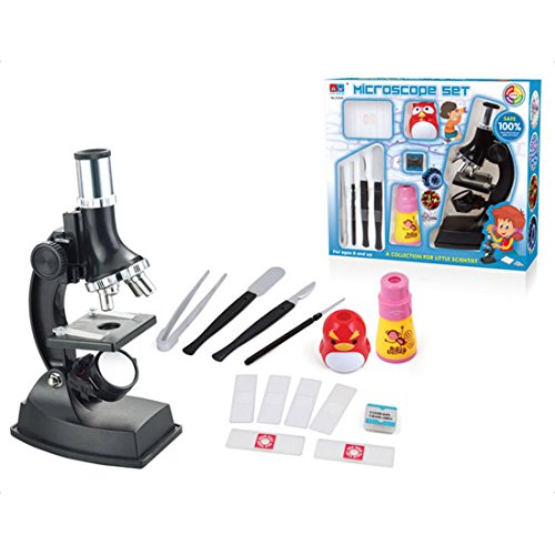 Foxom Microscopio Niños, 14pcs 100x - 900x Aumentos Microscopio Set con Luz, Microscopio Juguete de Ciencia para Estudiantes Niños