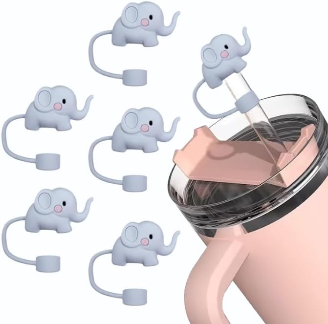 5Pcs Elephant Straw Cover for Stanley 40&30 Oz Cup, 10mm Silicone Straw Covers Cap for Stanley Cup Accessories, Cap Stopper for Reusable Straws Tip Lids(DM597)