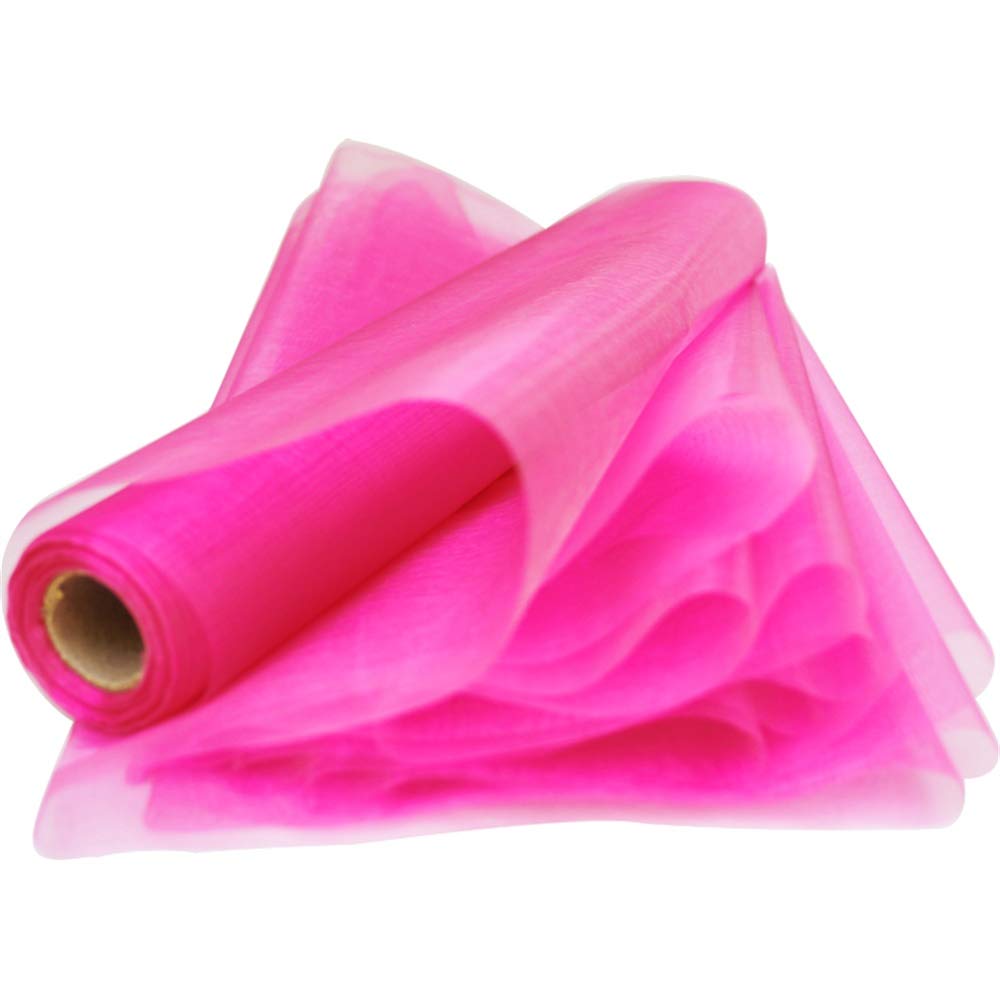 Time to Sparkle 3PCS 26M x 29cm Sheer Organza Roll Sash Fabric Table Runner Sashes Chair Cover Bows Swags Wedding Party (Fuchsia)
