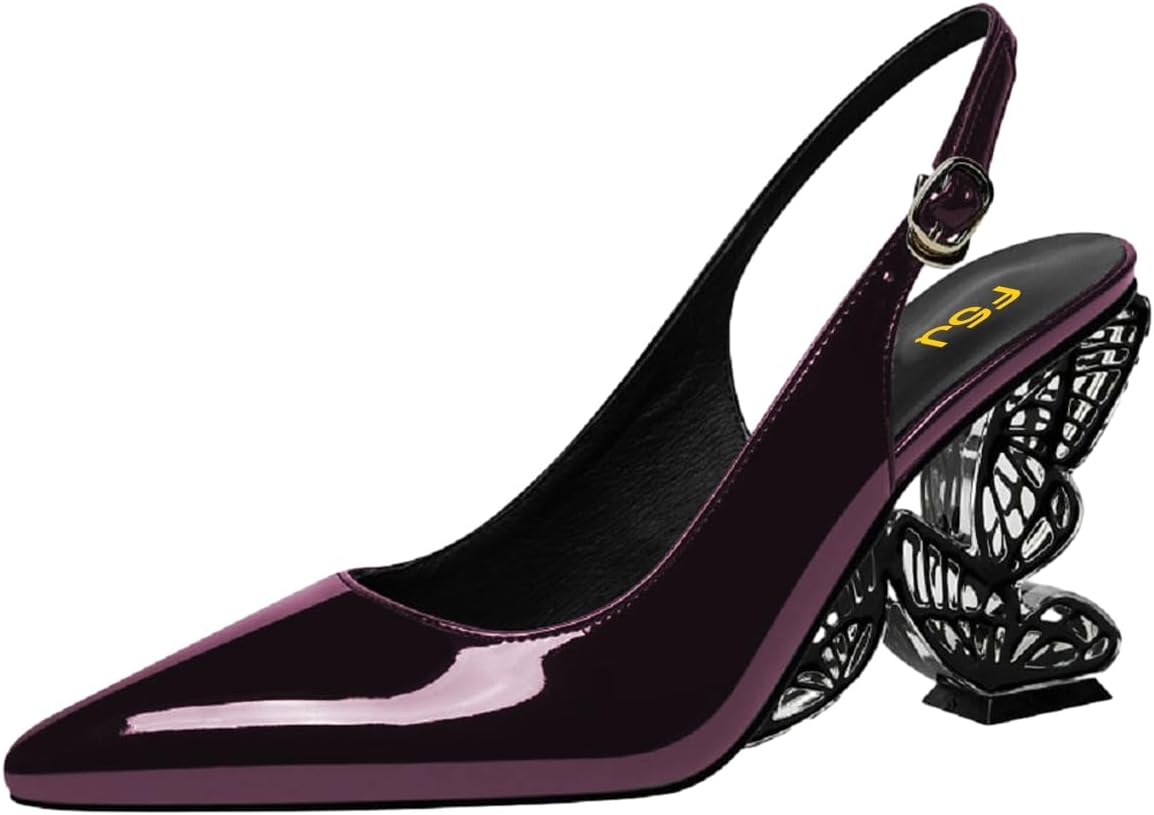 FSJ Women Chic Pointed Toe Butterfly High Heel Slingback Pumps Special Slip On Ankle Strap Ladies Party Wedding Dress Shoes Size 4-16 US