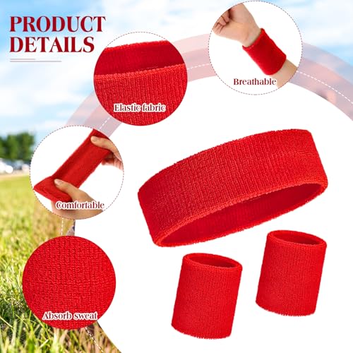 Image of 24 Pieces 80s Neon Sweatbands Set, Include 8 Sports Headbands and 16 Sweat Wristbands Elastic Athletic Tennis Sweat Bands Bulk for Man Woman