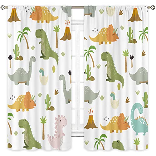 Cinbloo Kinder-Dinosaurier-Vorhänge, 107x160 cm, Stangentasche, bunt, niedlich, Cartoon-Dino, für Babys, Jungen, lustige Tiere, Kinderzimmer, Safari, Wildtiere, Kunstdruck, Stoff, 2 Paneele Cover