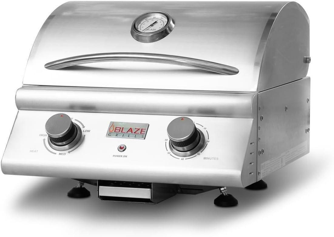 Blaze 21-Inch Portable 1500 Watt Electric Grill - Water-Resistant Tabletop Grill with 304 Stainless Steel Housing and 749 Degree Heating Element