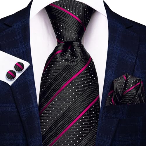 Image of Dubulle Mens Tie and Lapel Pin Paisley Striped Floral Necktie for Men Pocket Square Cufflinks 4PCS Set Wedding Party