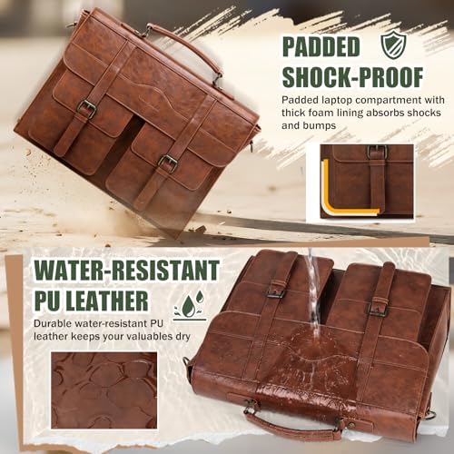 Image of RAINSMORE Mens Messenger Bag 17 /18 Inch Vintage Leather Laptop Briefcase Large Satchel Computer Shoulder Bag