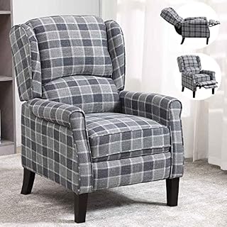 ONPNO Tartan Reclining Chairs Wing Back, Recliner Armchairs Soft Upholstered w/Adjustable Backrest and Footrest, Retro Checked Leisure Single Sofa For Living Room Bedroom (Dark Grey)